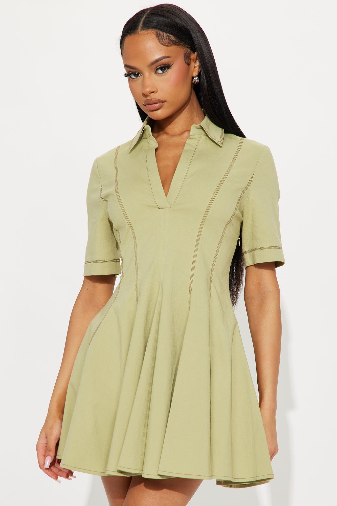 Prim Collared Mini Dress - Olive Product Image