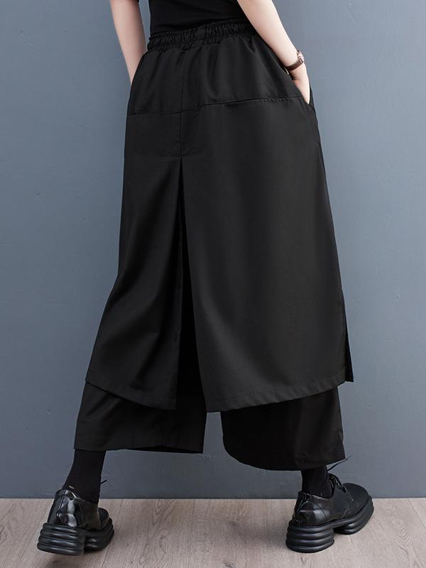Wide Leg Loose Drawstring Solid Color Casual Pants Bottoms Culotte Product Image