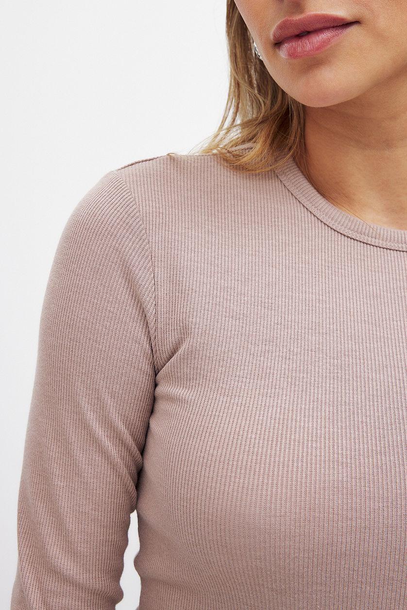 Ribbed Long Sleeved Round Neck Top Product Image