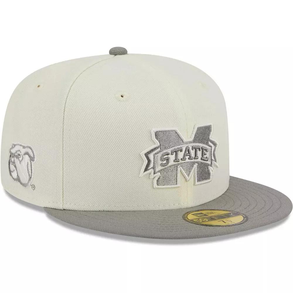 Men's New Era Stone/Gray Mississippi State Bulldogs Chrome & Concrete 59FIFTY Fitted Hat,  Product Image