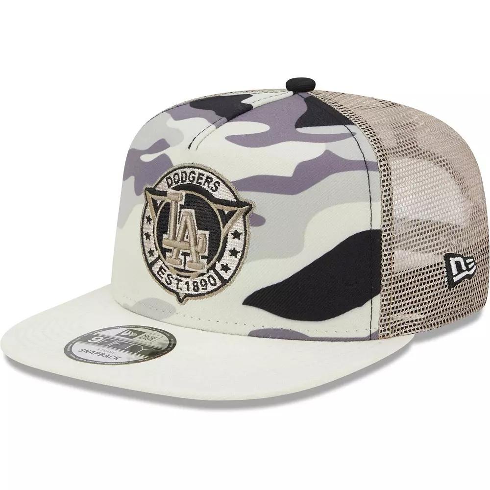 Men's New Era White Los Angeles Dodgers Chrome Camo A-Frame 9FIFTY Trucker Snapback Hat Product Image