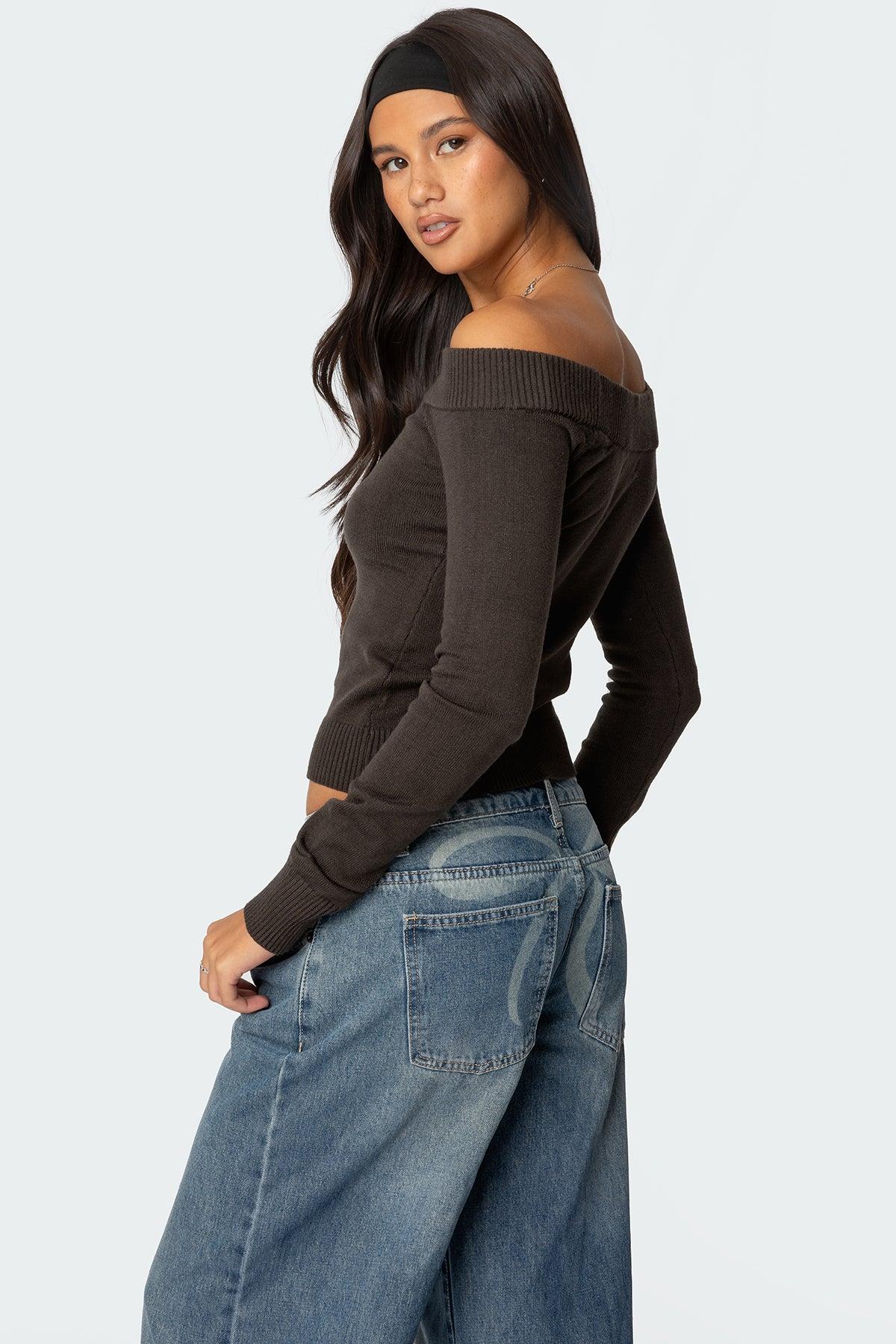 Tj Off Shoulder Knit Bow Top Product Image