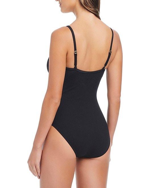 Bleu Rod Beattie Pique Ole V-Wire Neck Gold Hardware One Piece Swimsuit Product Image