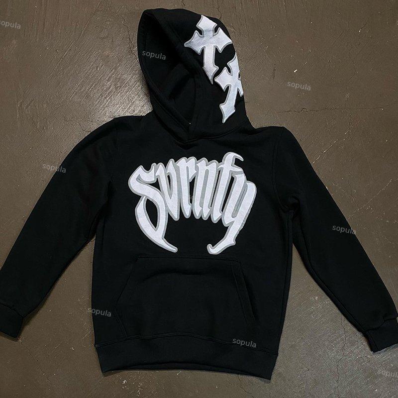 Cross Letter Graphic Print Pullover Hoodie Product Image