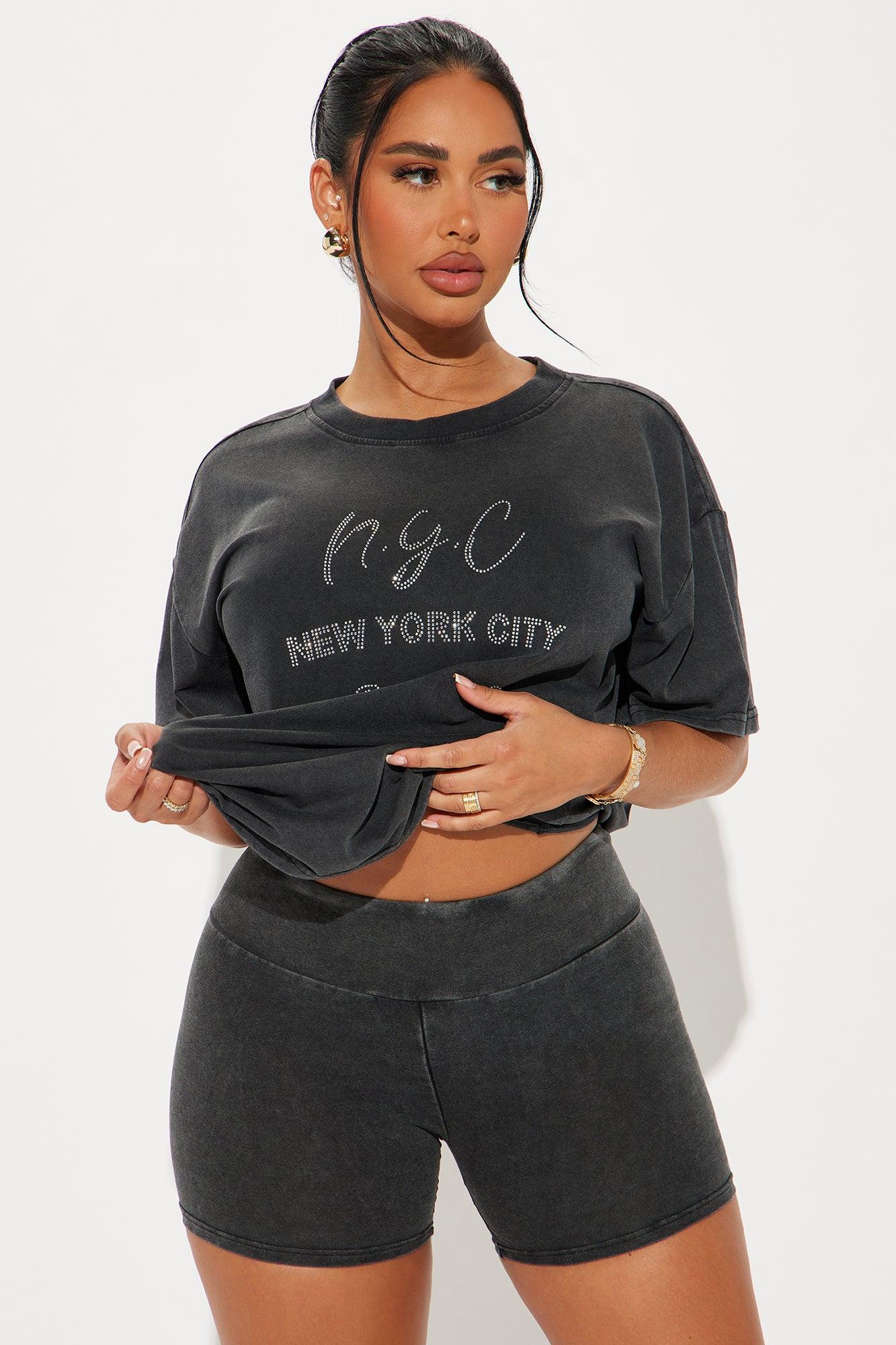 NYC Washed Biker Short Set - Black Product Image