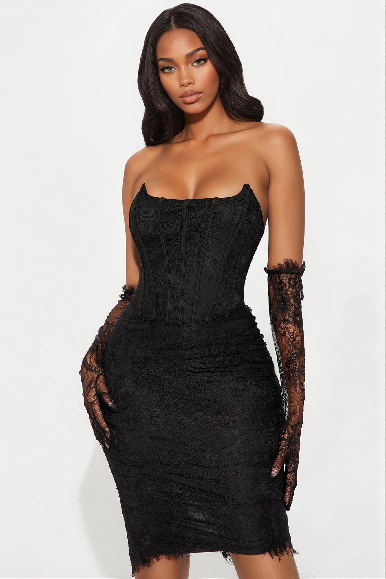 Always Sweet Corset Midi Dress Set - Black Female Product Image