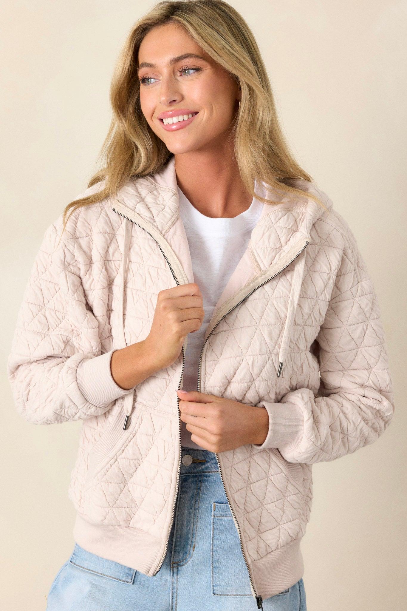 Stormy Skies Ivory Quilted Jacket Product Image