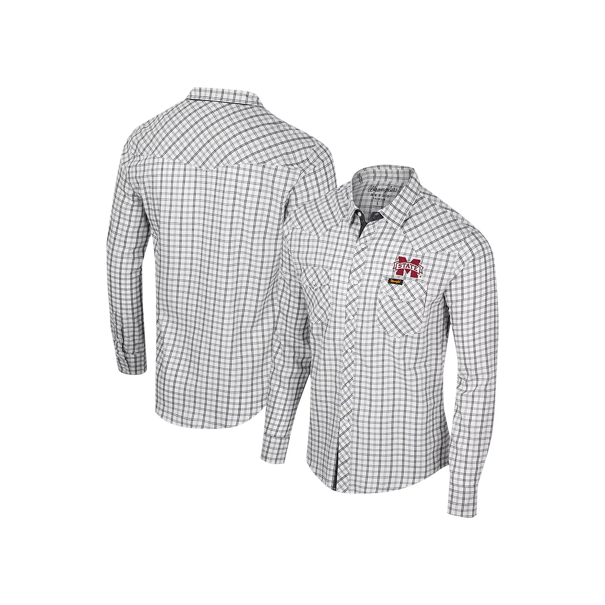 Men's Colosseum x Wrangler White Mississippi State Bulldogs Plaid Window Pane Long Sleeve Full-Snap Shirt, Size: Large, Mst White Product Image