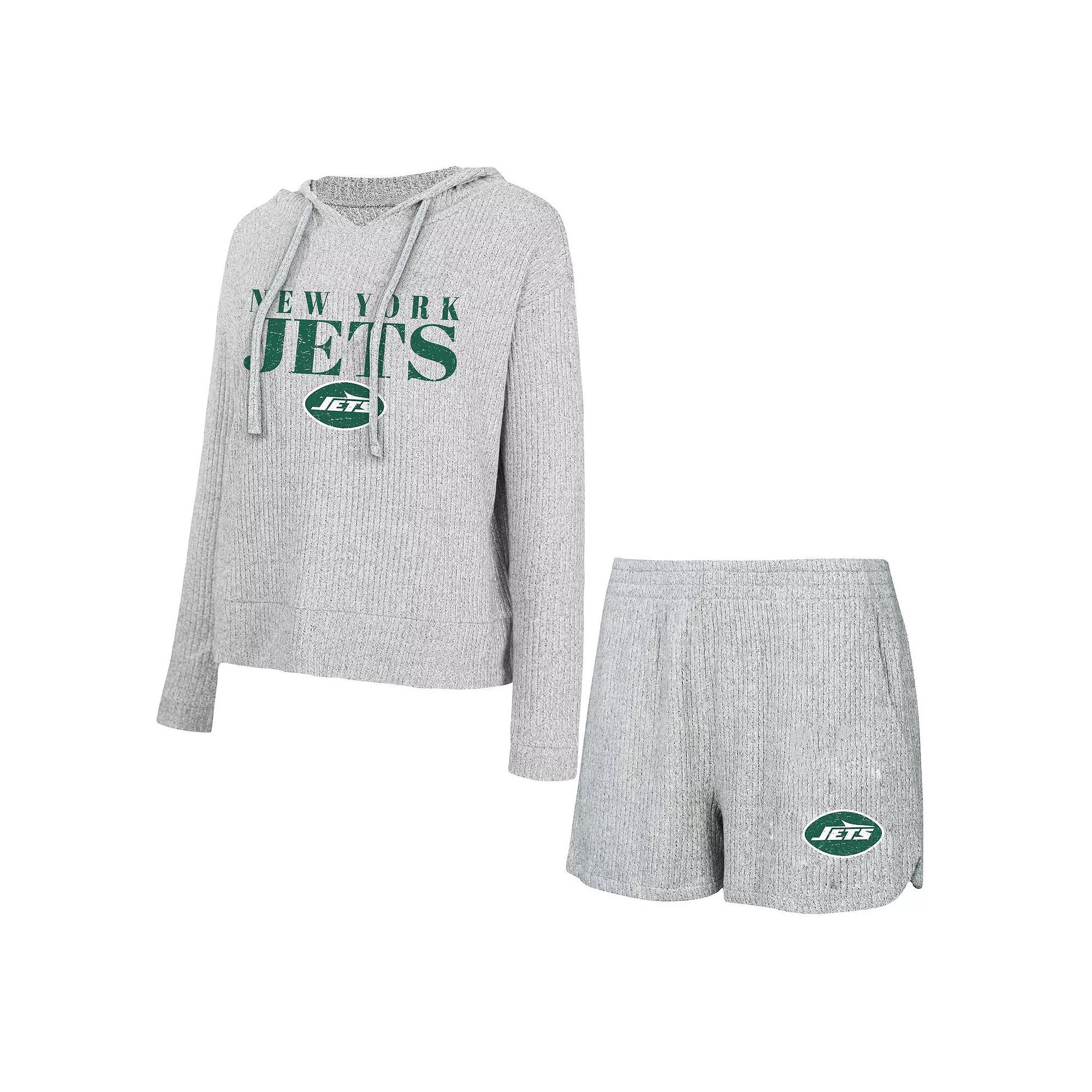 Women's Concepts Sport Gray New York Jets Juniper Long Sleeve Hoodie T-Shirt & Shorts Set,  Product Image