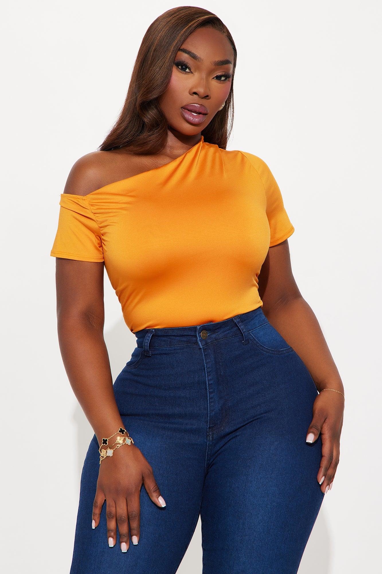 Eesha Ruched Off Shoulder Bodysuit - Orange Female Product Image