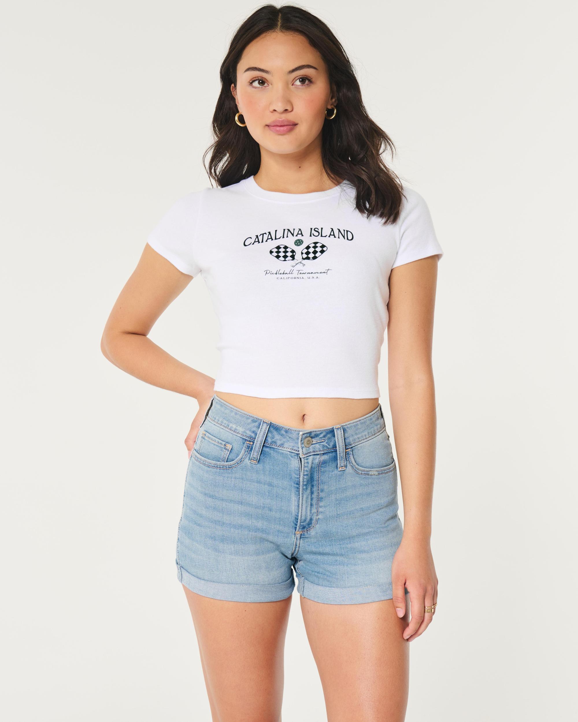 Curvy High-Rise Ripped Dark Wash Denim Shorts 3" Product Image