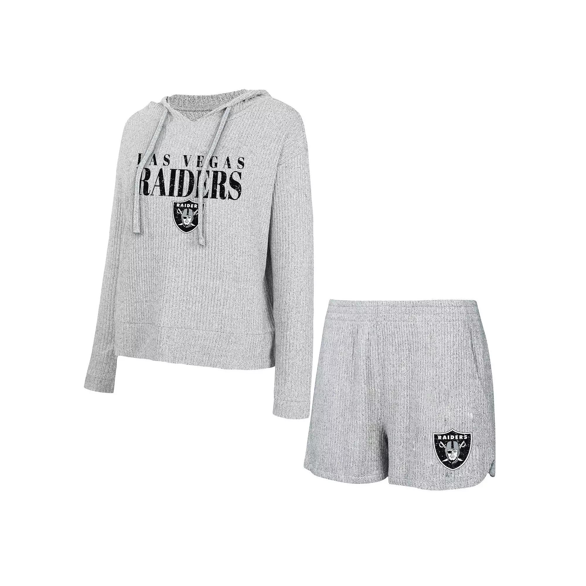 Women's Concepts Sport Gray Las Vegas Raiders Juniper Long Sleeve Hoodie T-Shirt & Shorts Set,  Product Image