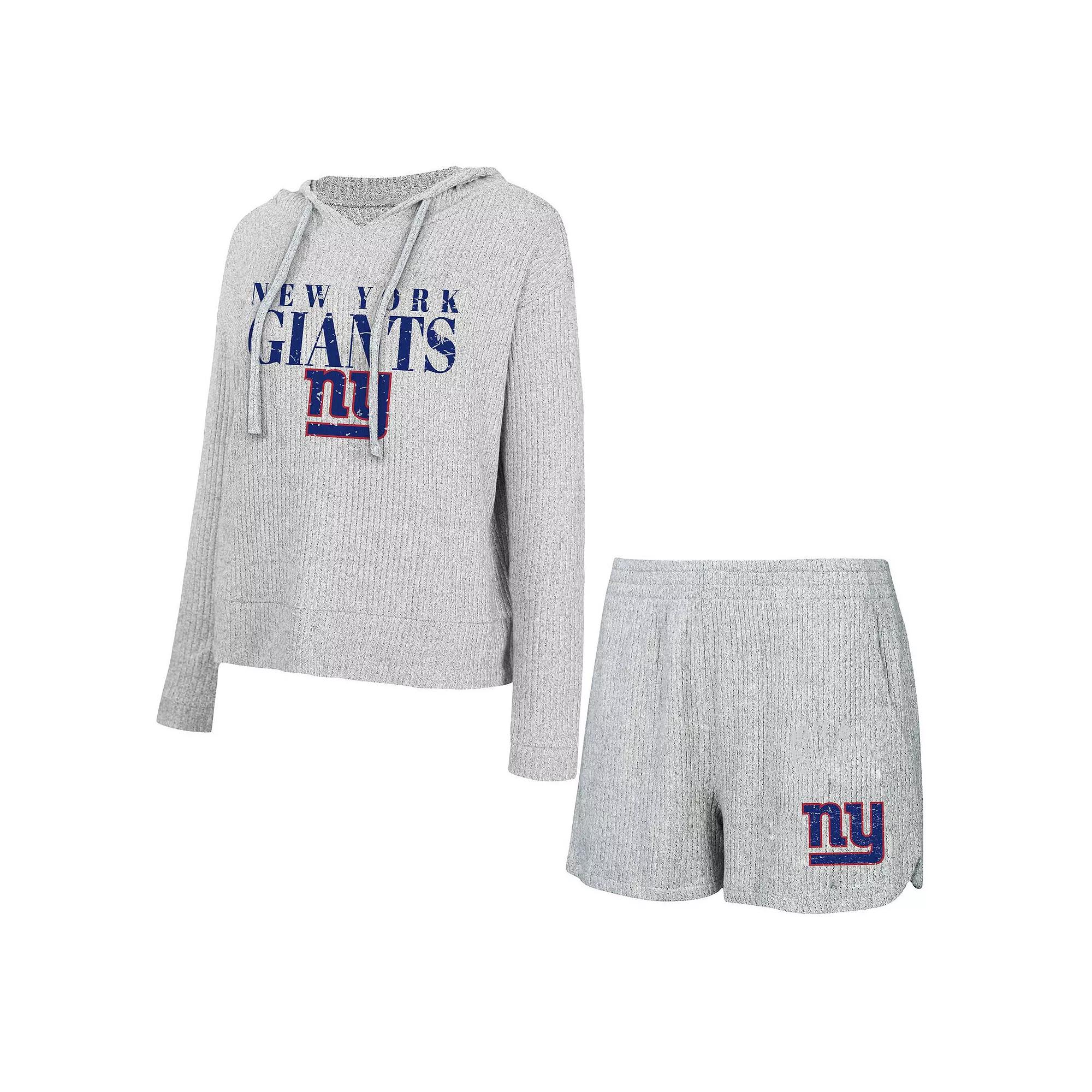 Women's Concepts Sport Gray New York Giants Juniper Long Sleeve Hoodie T-Shirt & Shorts Set, Size: 2XL, Grey Product Image