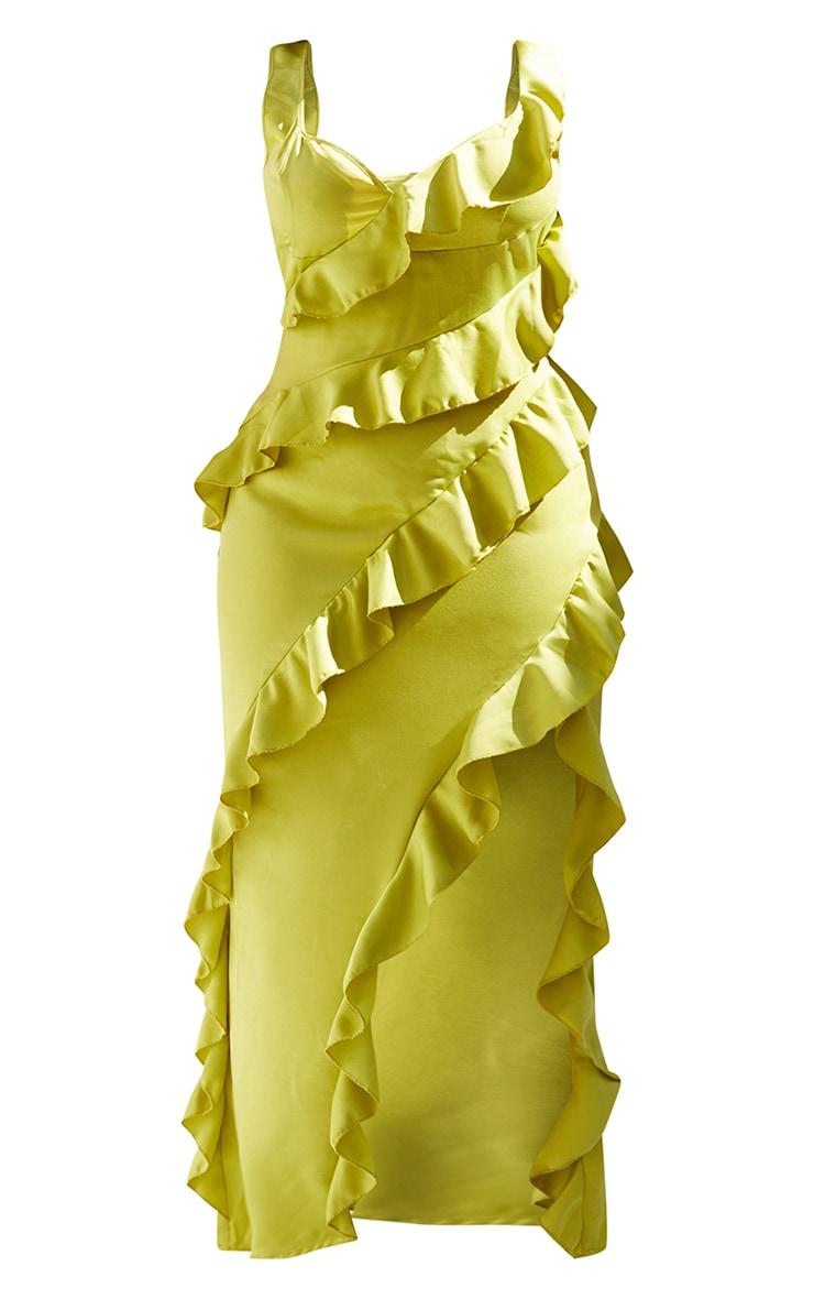 Plus Olive Satin Frill Layered Maxi Dress Product Image