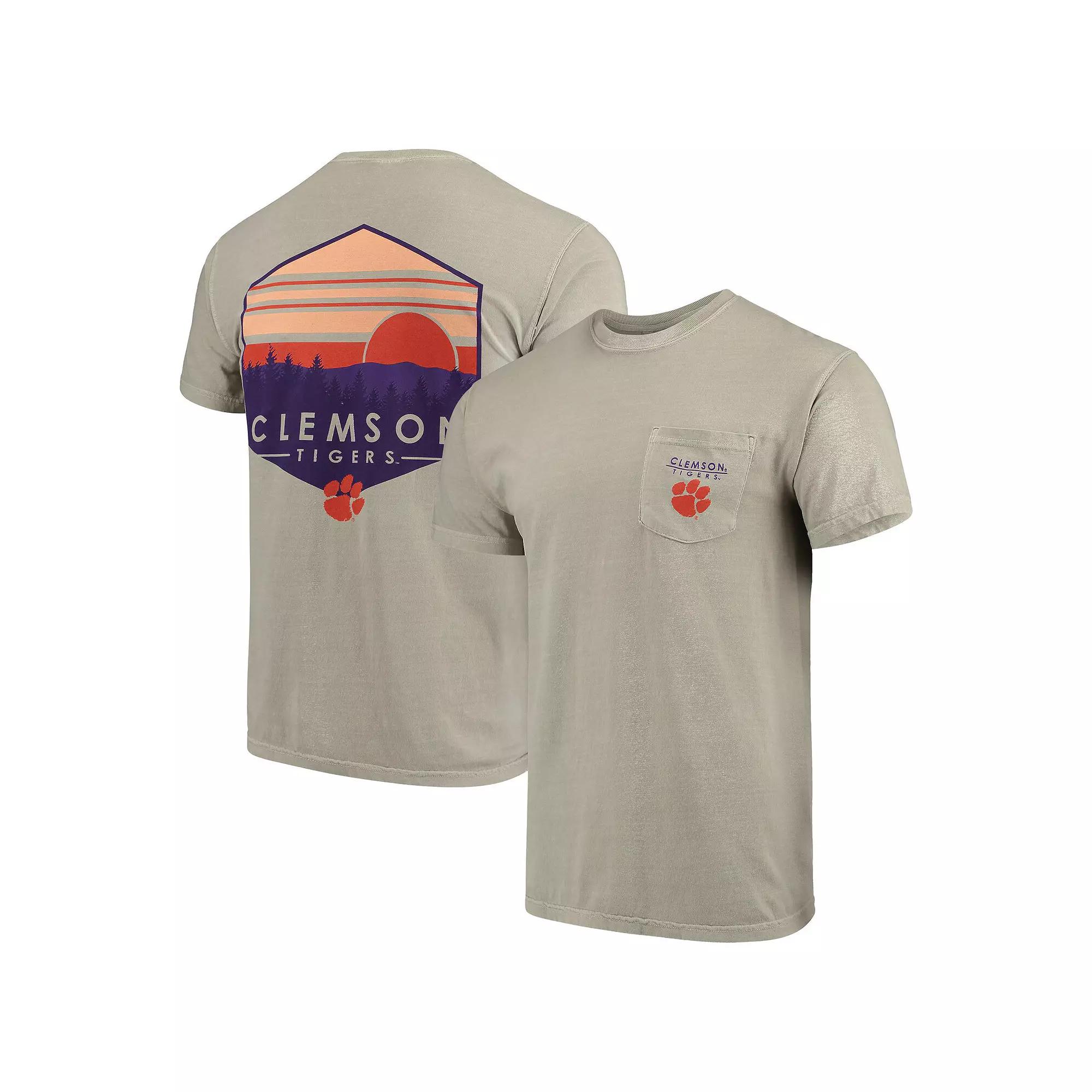 Mens Tan Clemson Tigers Landscape Shield Comfort Colors Pocket T-Shirt Product Image