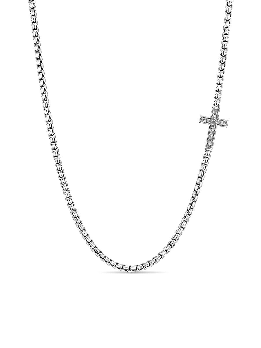 Mens Streamline Cross Station Necklace in Sterling Silver Product Image