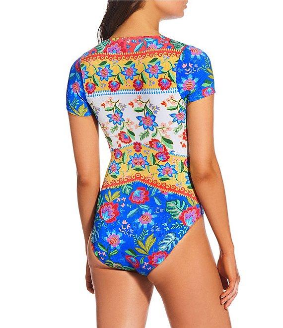 JOHNNY WAS Rumba Short Sleeve V-neck One Piece Swimsuit Product Image