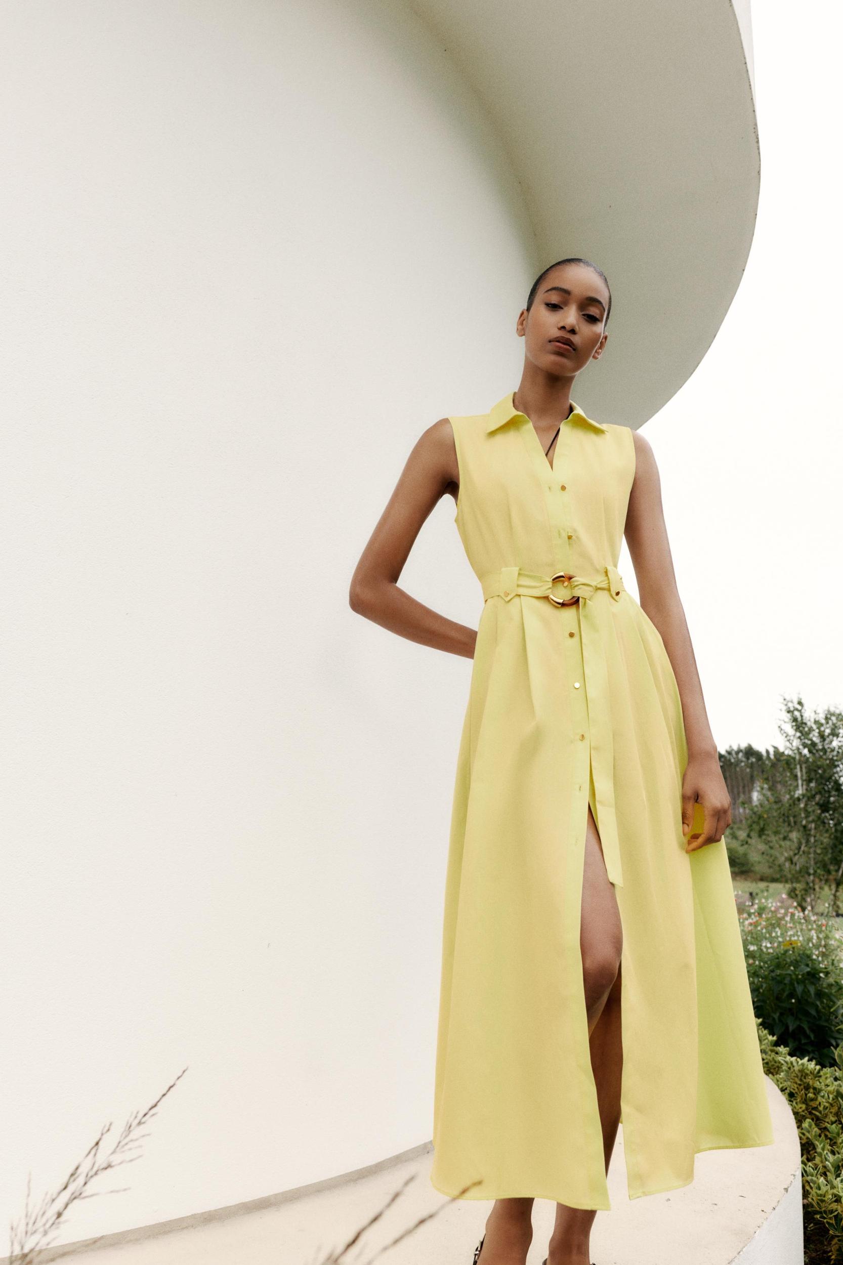 BELTED POPLIN MIDI DRESS Product Image