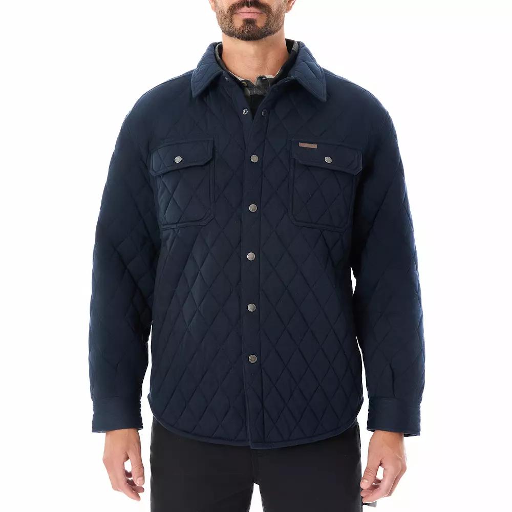 Men's Smith's Workwear Snap Closure Diamond Quilted Shirt Jacket, Size: Medium, Blue Product Image