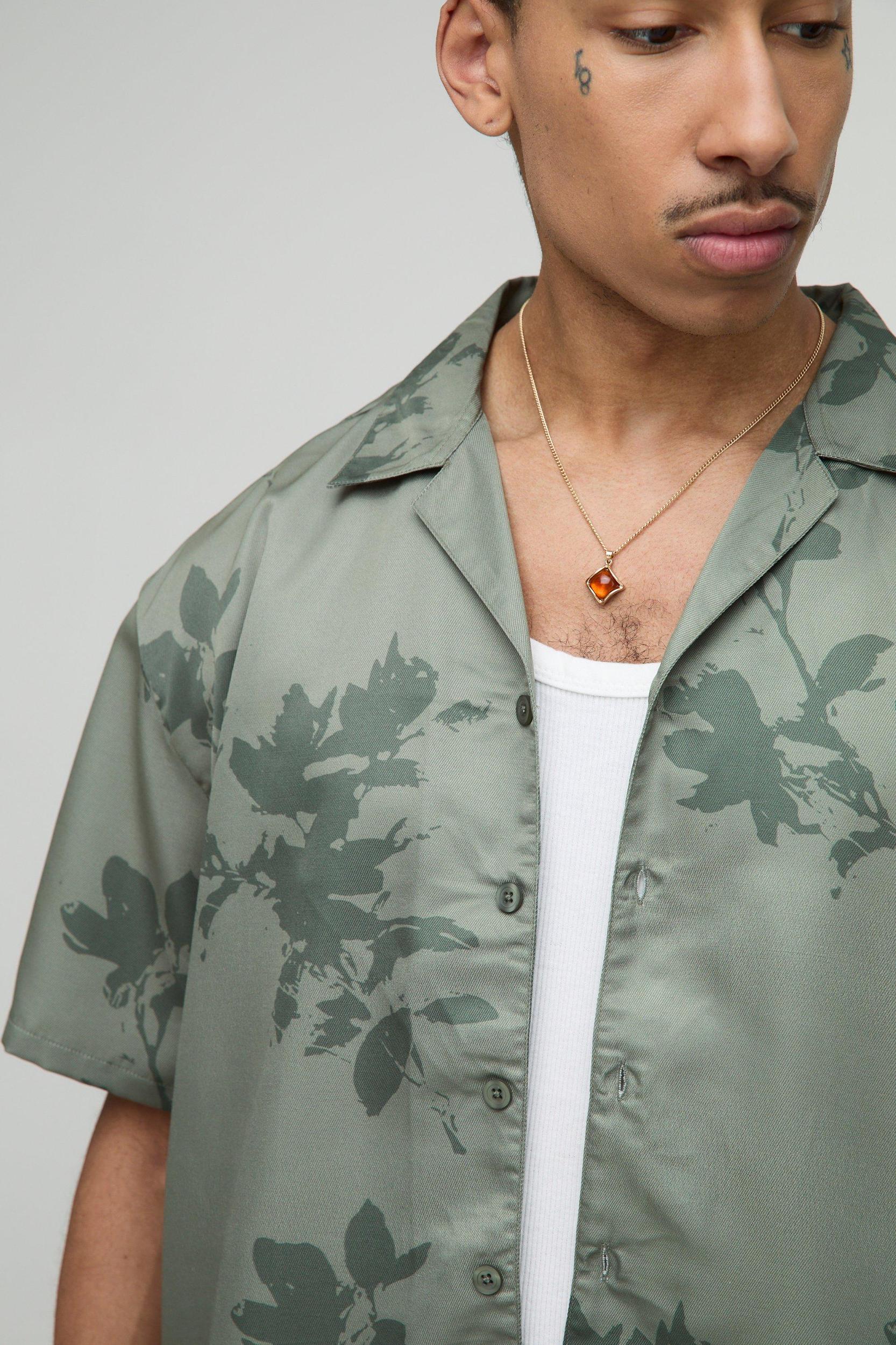 Oversized Boxy Viscose Printed Shirt & Swim Set | boohooMAN USA Product Image