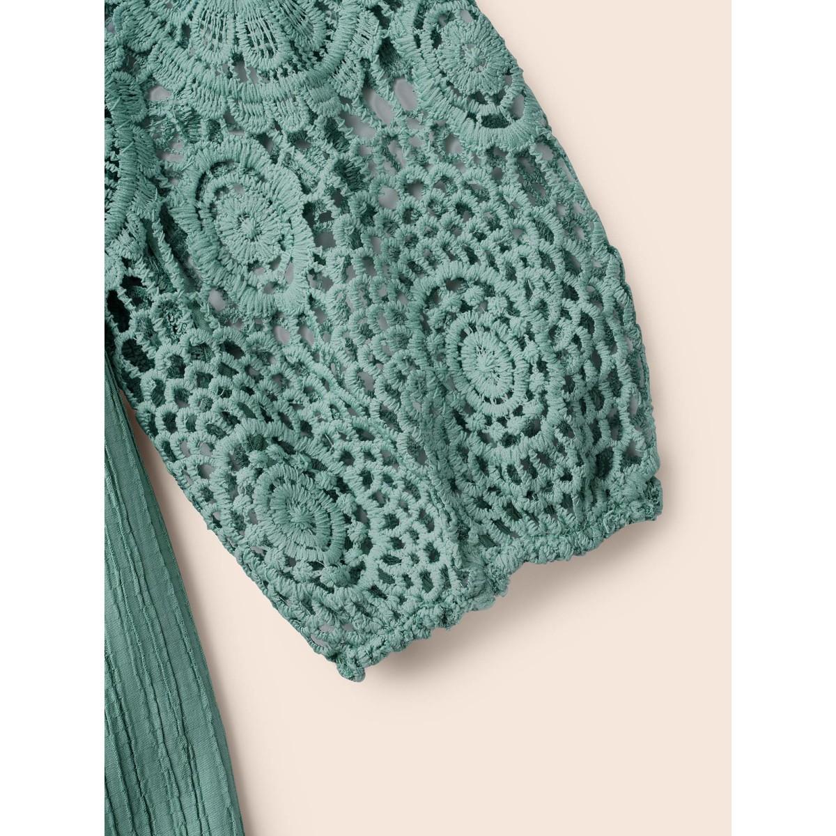 Plus Size Greenbean Scalloped Lace Textured Sheer Sleeve Blouse Women Timeless Extra Long Sleeve V-neck Elegant Blouses BloomChic 22-24/3X Product Image