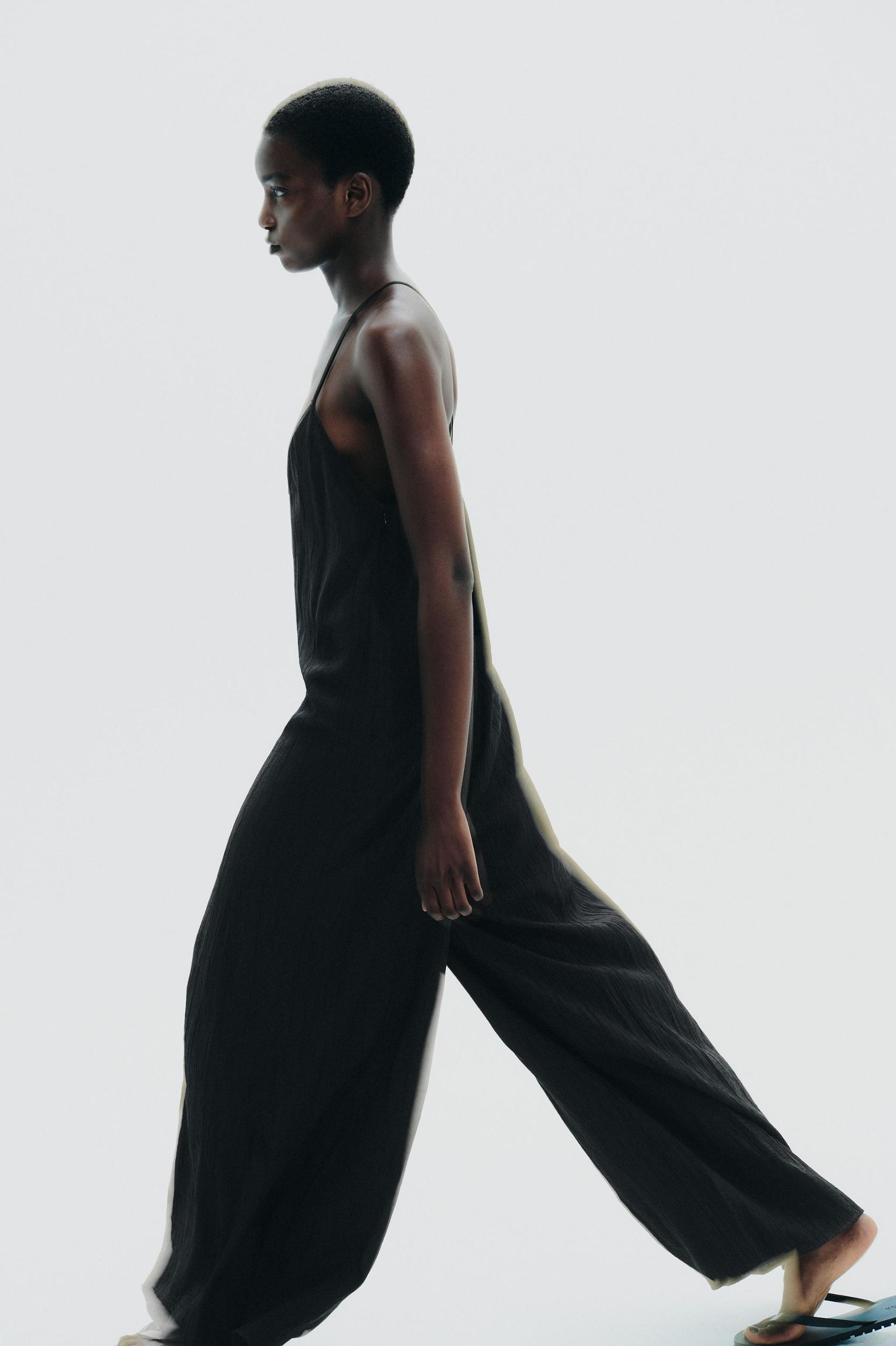 TEXTURED FLOWY LONG JUMPSUIT Product Image