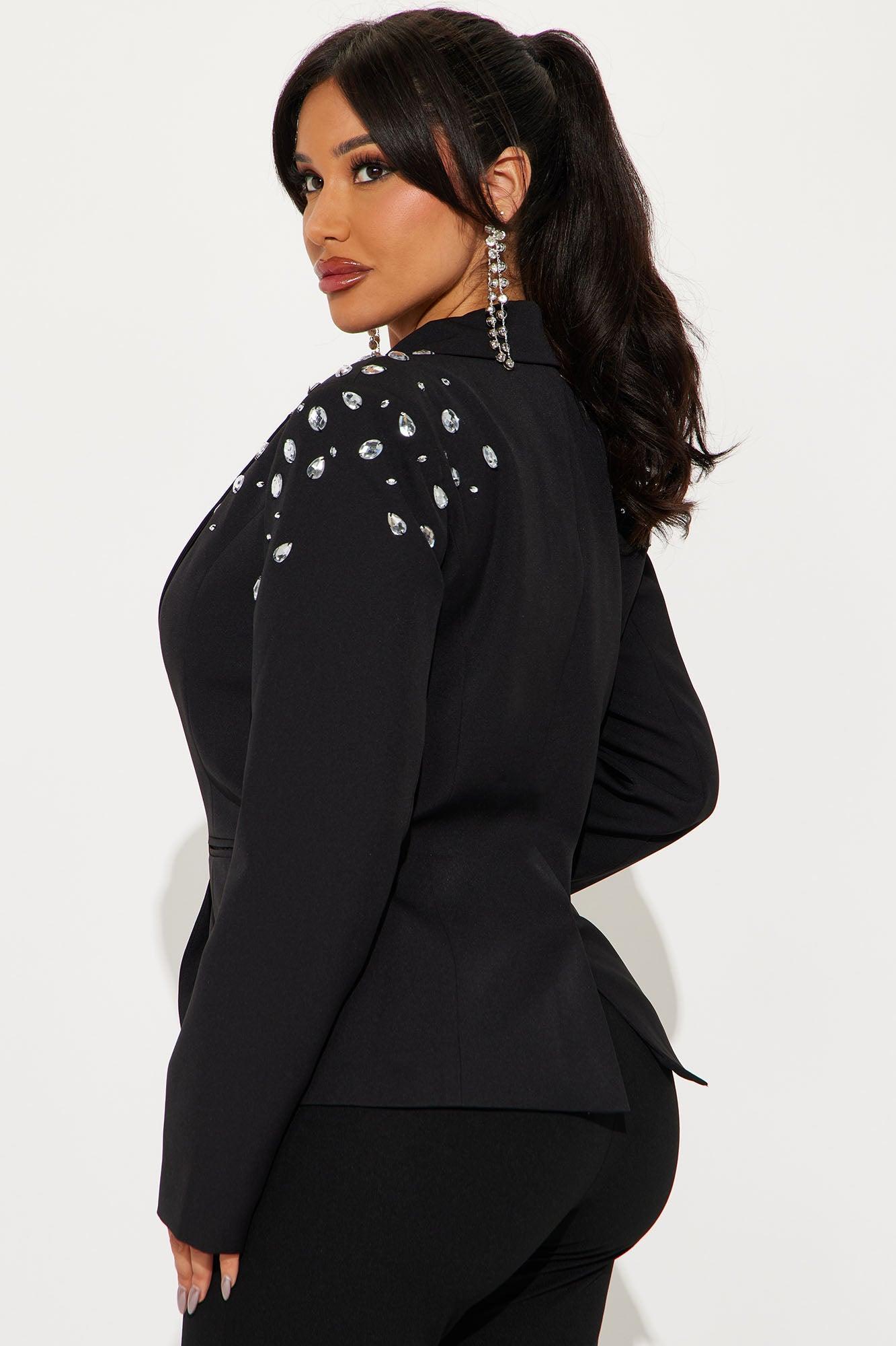 Save Your Tears Rhinestone Blazer - Black Product Image