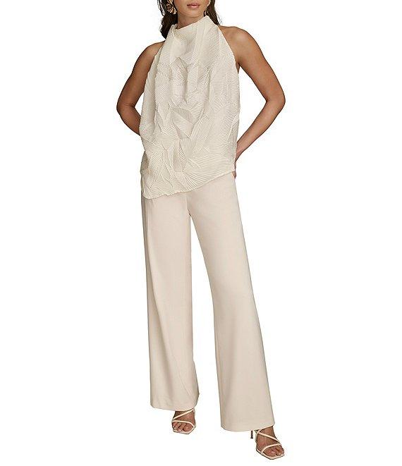 Donna Karan Textured Mock Neck Sleeveless Angled Hem Top Product Image