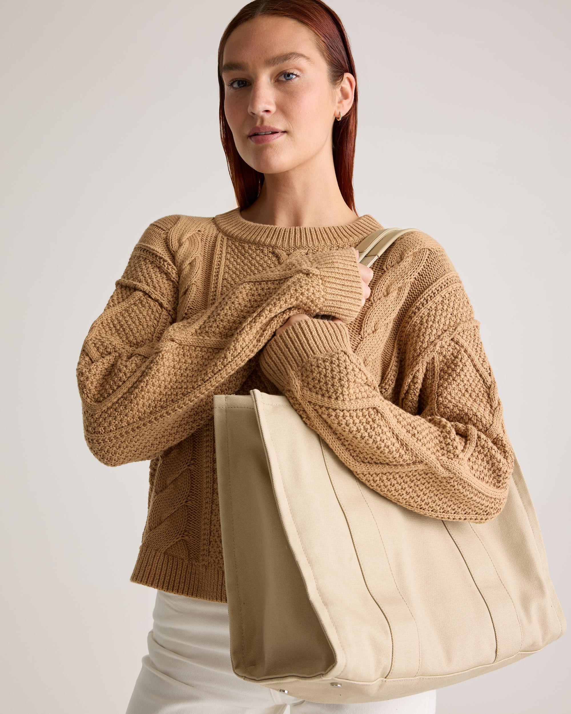 Quince | Women's Cropped Cable Crew Sweater Organic Cotton Product Image