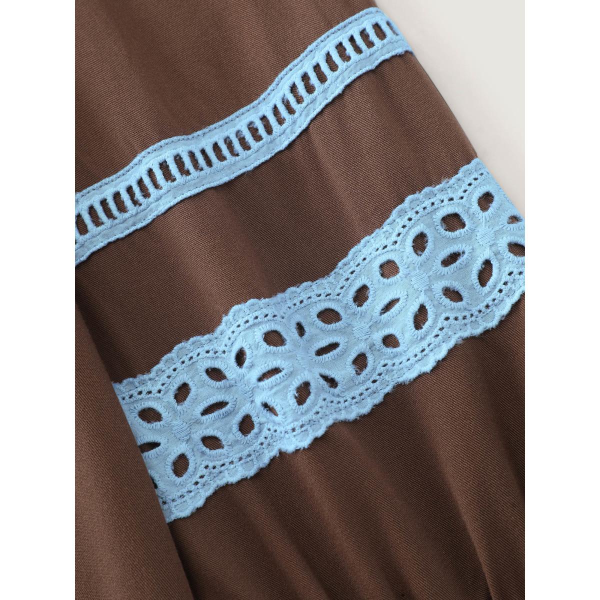 Plus Size Boho Embroidered Neck-Tie Midi Dress Browncoffeecolor Women Boho V-neck Long Sleeve Curvy BloomChic 30/6X Product Image