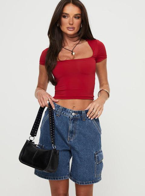 Mika Carpenter Denim Shorts Mid Wash Product Image