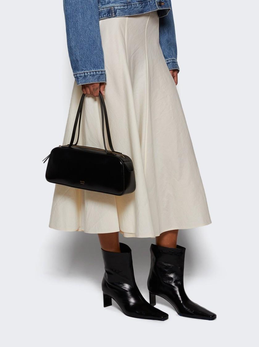 KHAITE Simona Crackle Patent Leather Shoulder Bag In Black Product Image