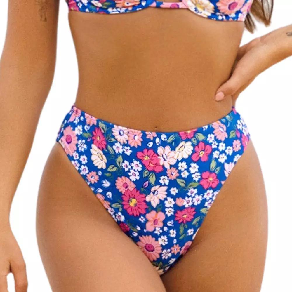 Women's Cupshe Cheeky High Leg High Waist Bikini Swim Bottoms, Size: Small, Ditsy Floral Product Image