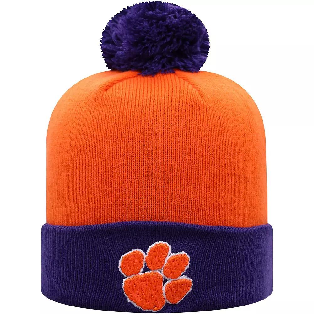 Men's Top of the World Orange/Purple Clemson Tigers Core 2-Tone Cuffed Knit Hat with Pom Product Image