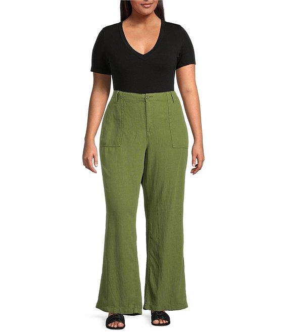 Good American Plus Size Lite Linen Mid Rise Straight Leg Pants Product Image