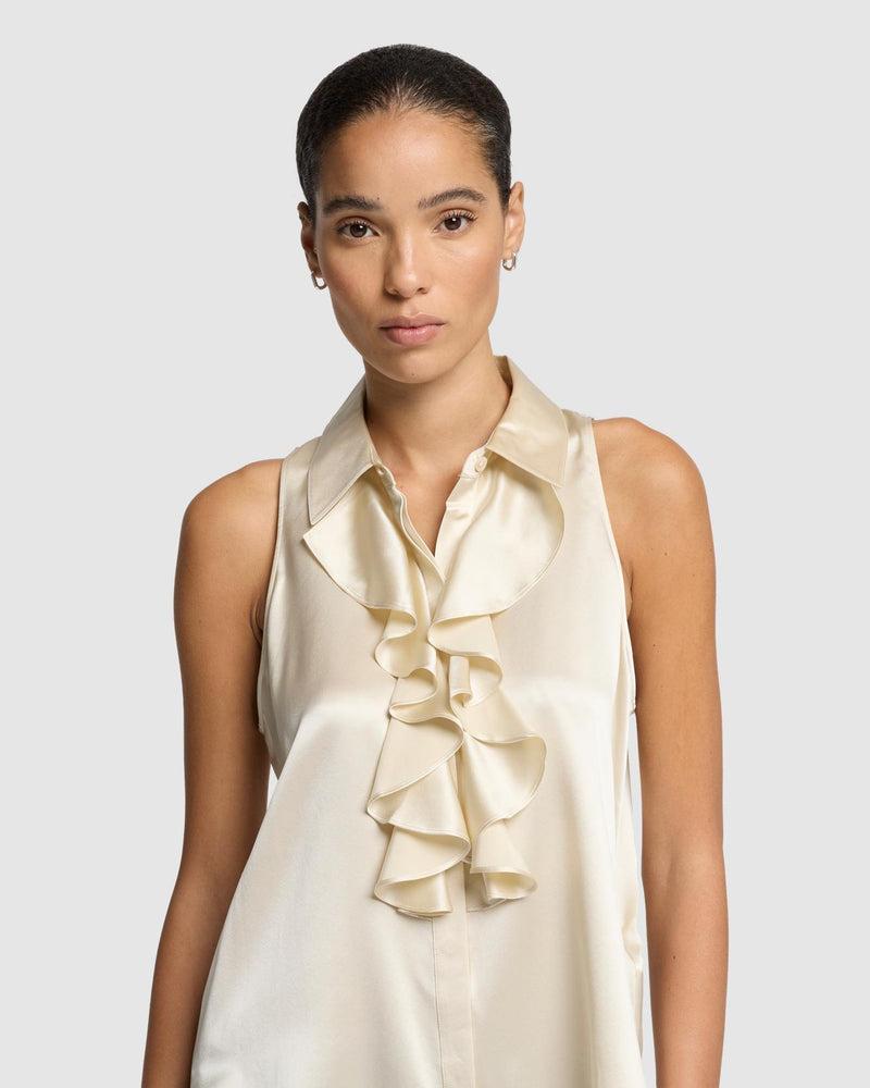 Silk Ruffle Bow Halter Top Product Image
