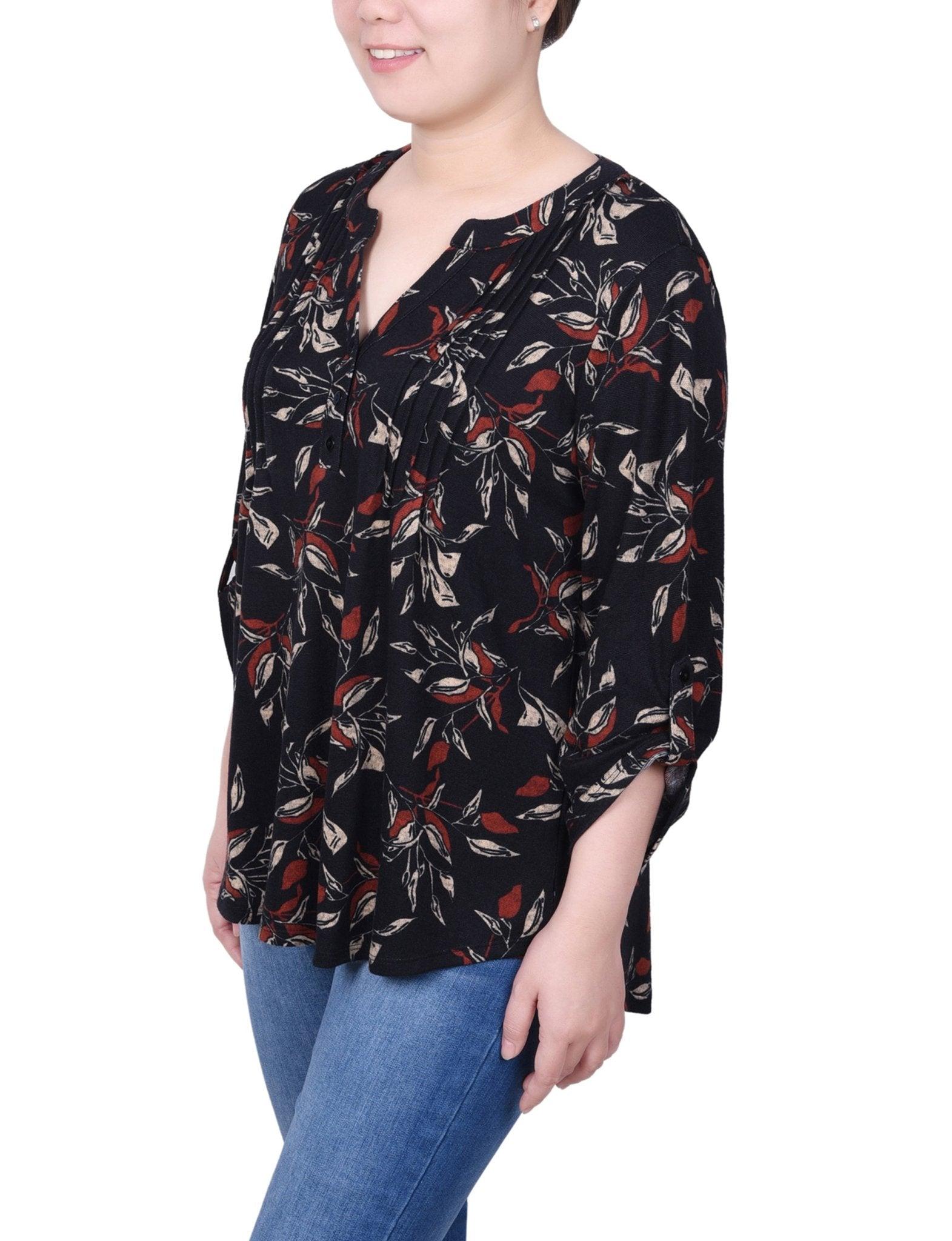 Black Orange Ivory Floral 3/4 Length Pearl Detail Dress Product Image