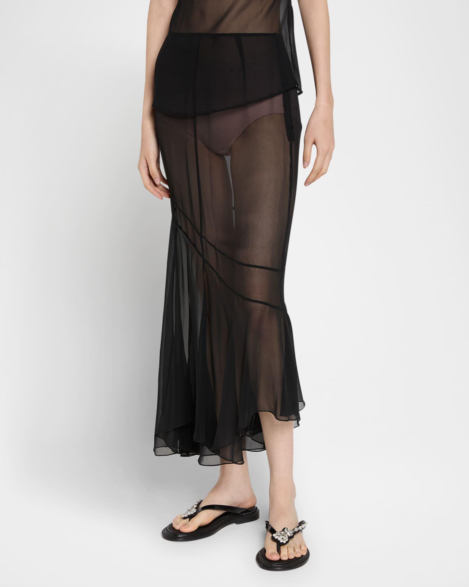 Asymmetric Flare Sheer Silk Midi Skirt Product Image