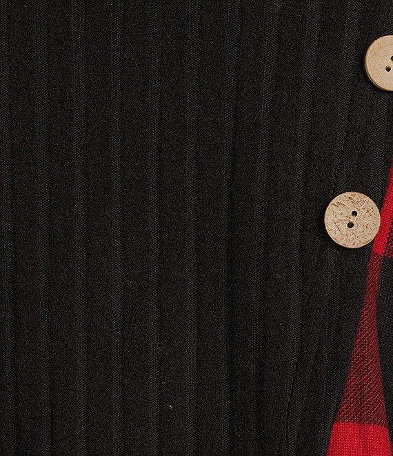 Ali Miles Brushed Textured Knit Solid Plaid Pattern Cowl Neck 3/4 Sleeve Tunic Product Image