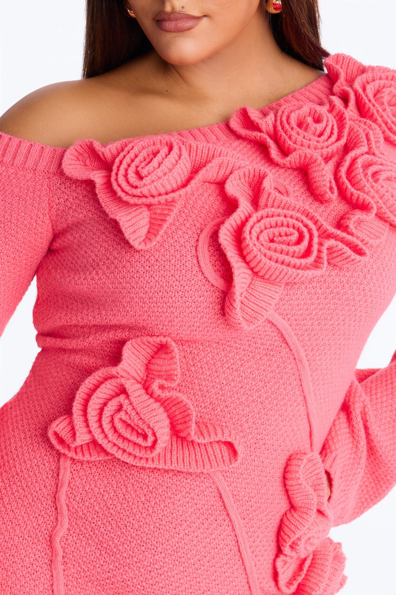 Brighten Up Long Sleeve Sweater Mini Dress - Coral Female Product Image