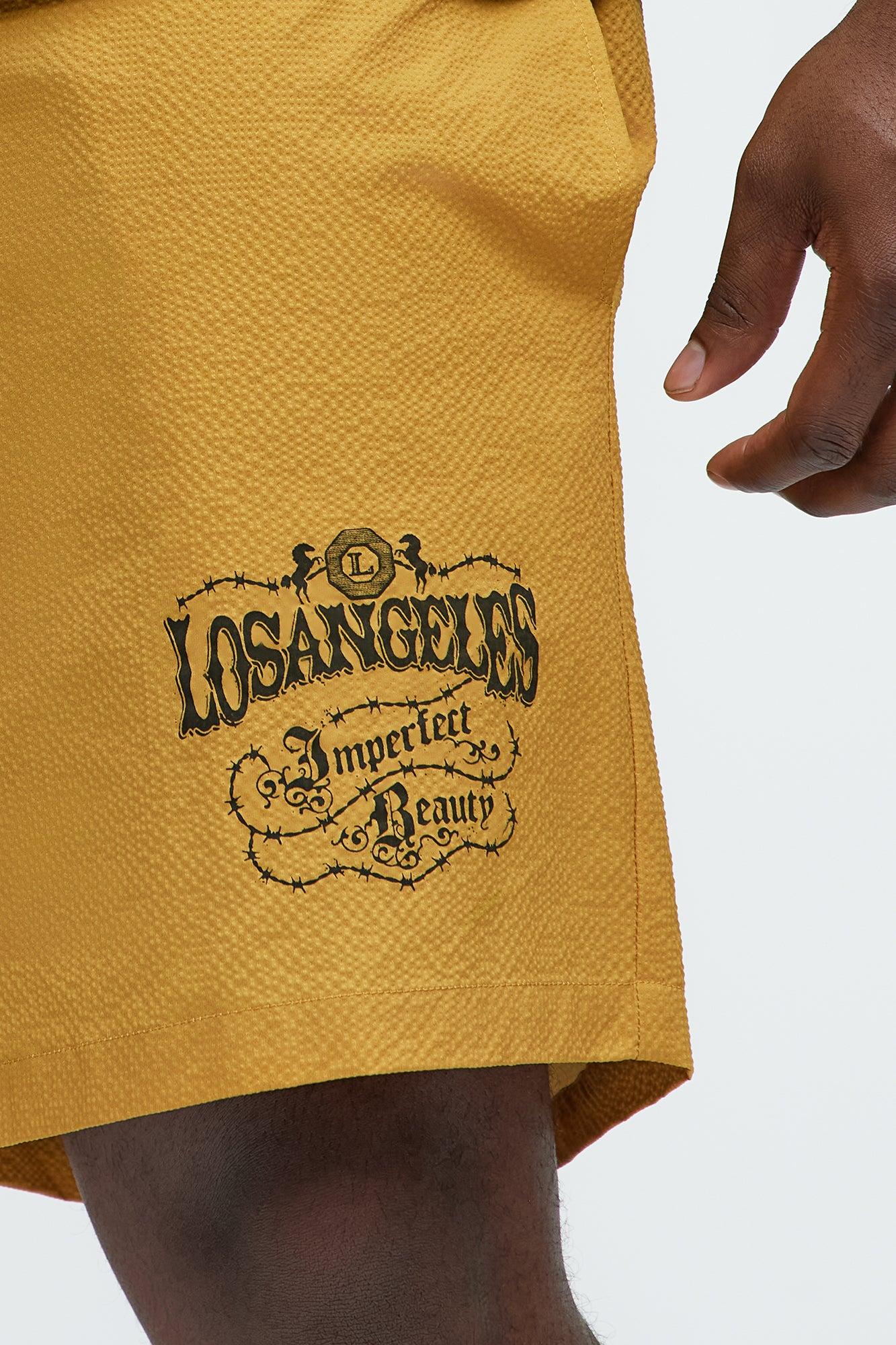 Waffle Crinkled Shorts - Yellow Product Image