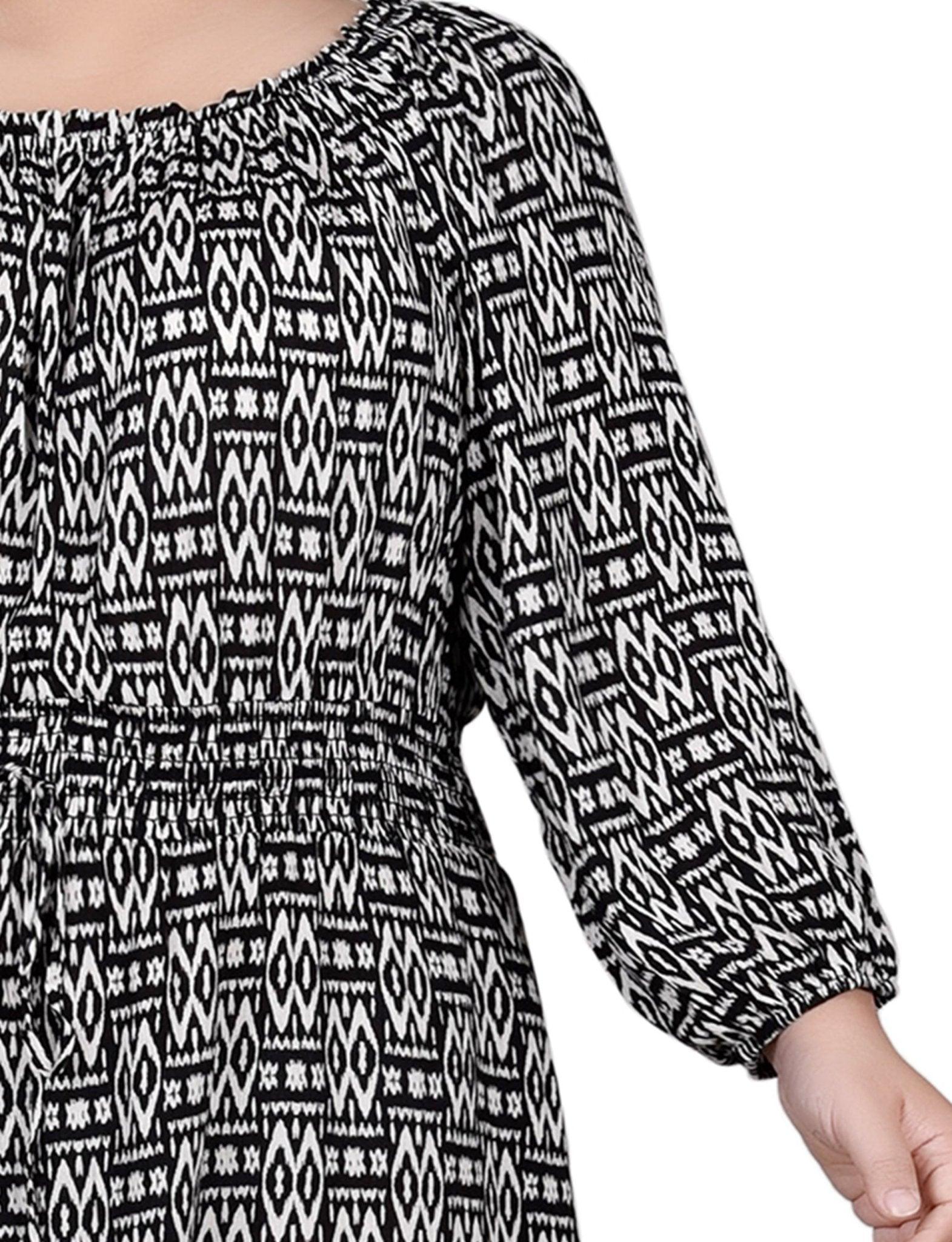 Tribal Black Off The Shoulder Dress With Smocking - Plus Product Image