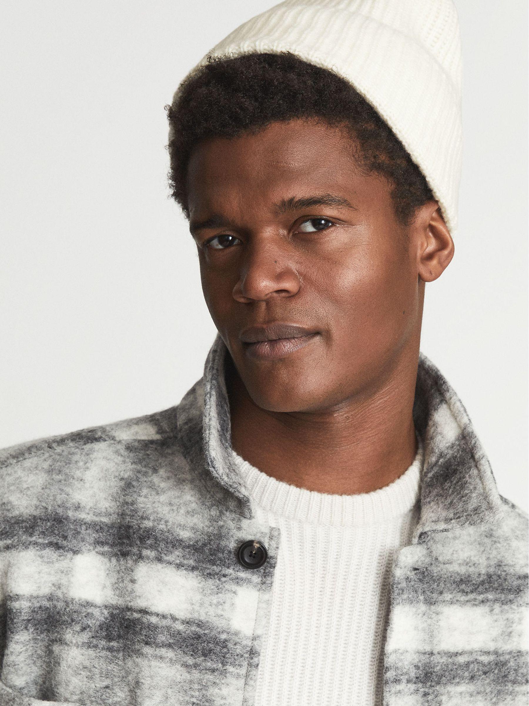 Rib Knitted Lambswool Beanie in Ecru Product Image