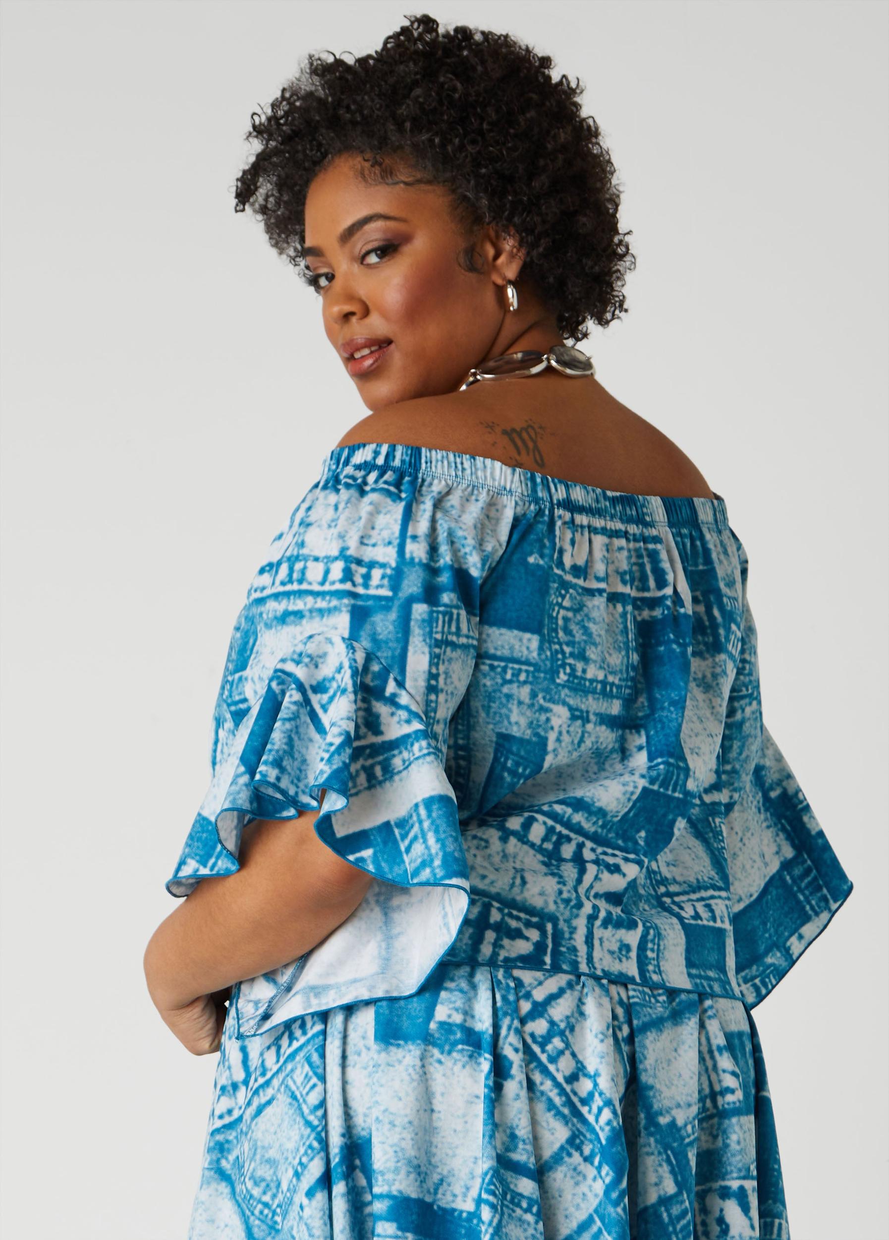 Off The Shoulder Denim Print Top Product Image