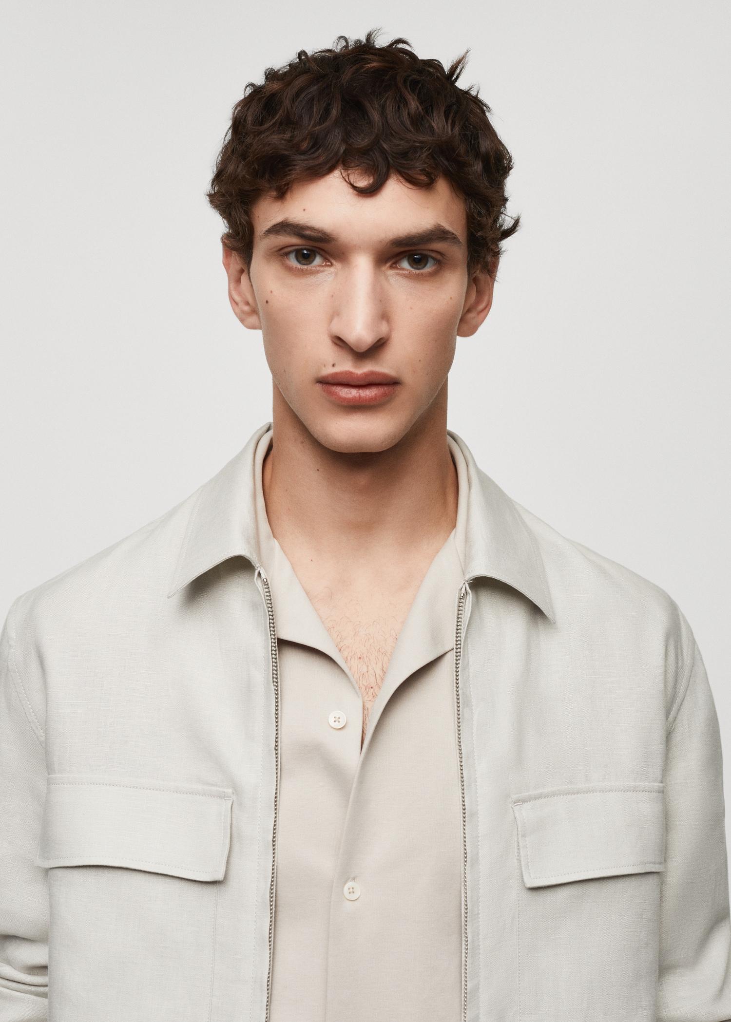 100% linen overshirt with pockets - Men | MANGO USA Product Image