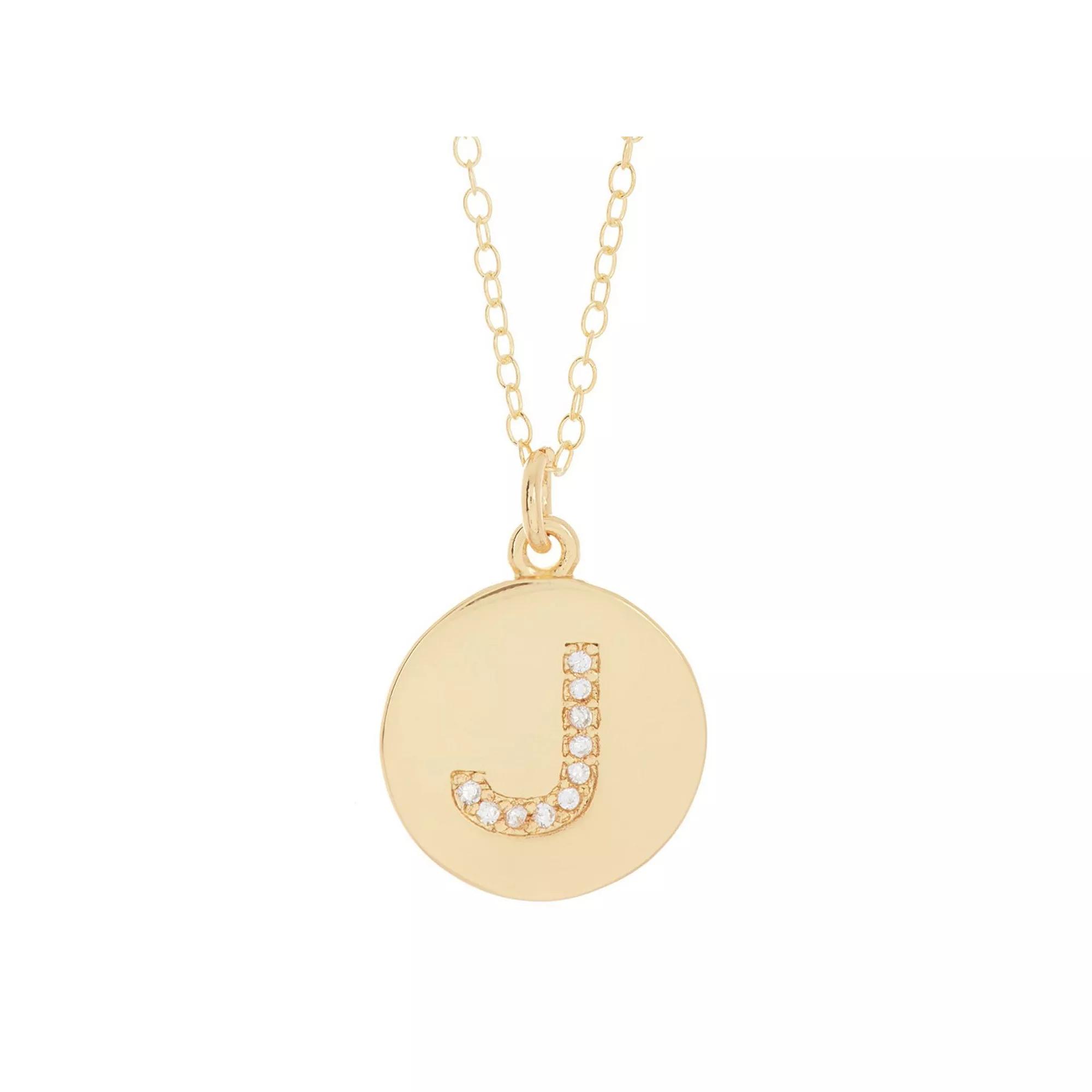 Adornia 14k Gold Plated Cubic Zirconia Engraved Letter Disc Pendant Necklace, Womens Gold Tone N Product Image