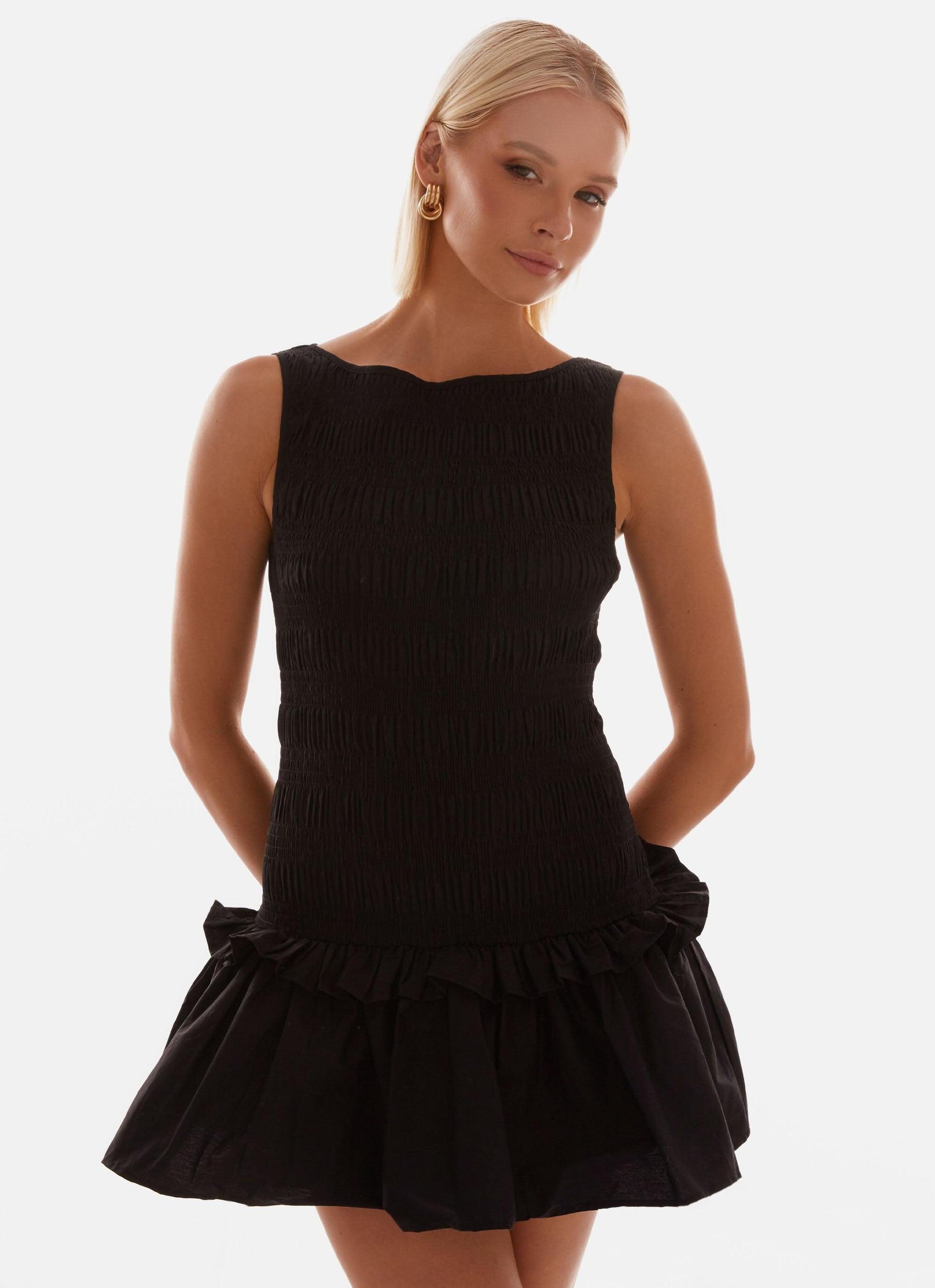 Garden Kisses Shirred Mini Dress - Black Product Image