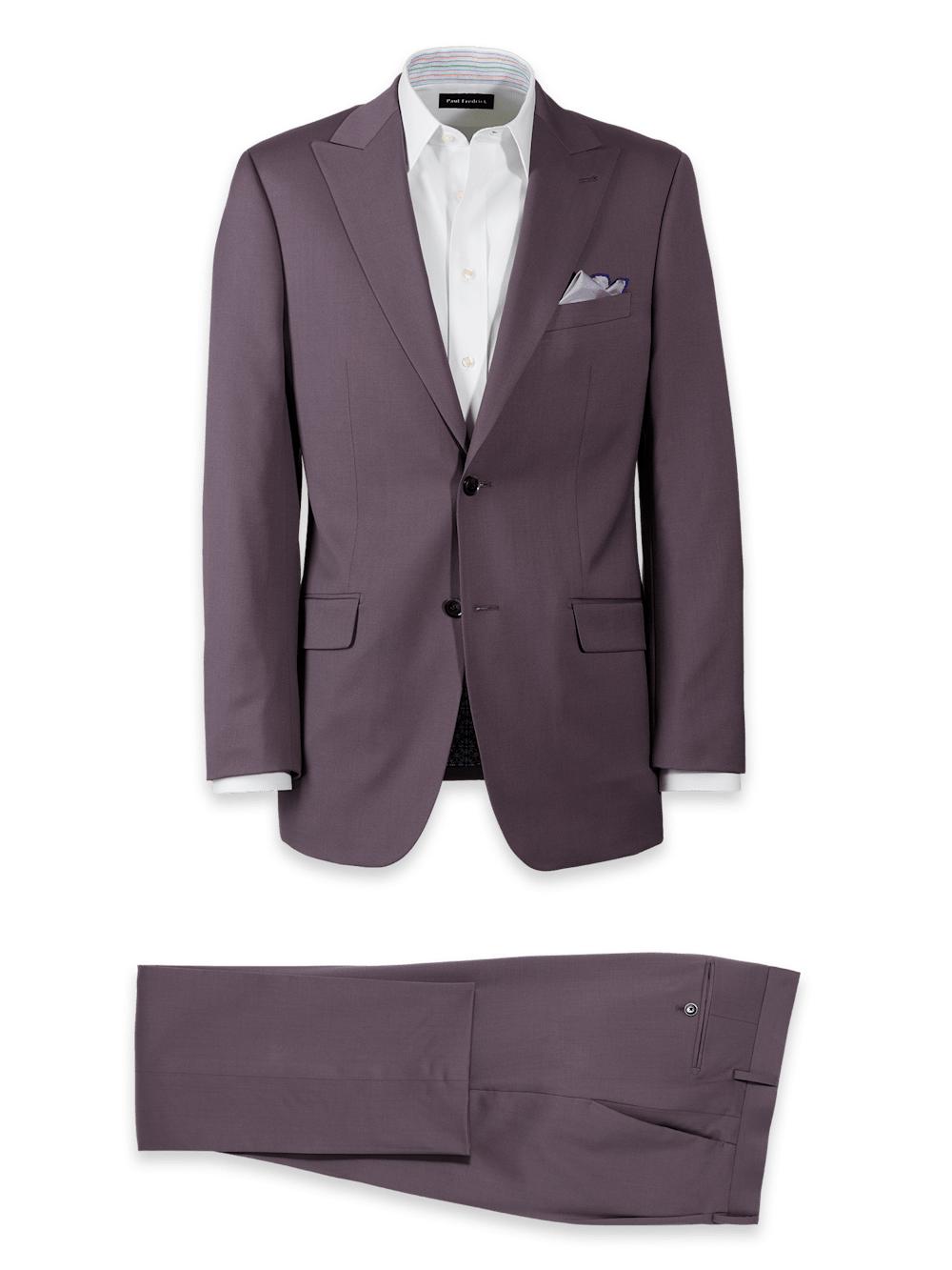 Wool Stretch Single Breasted Peak Lapel Suit Jacket - Slate Purple Product Image