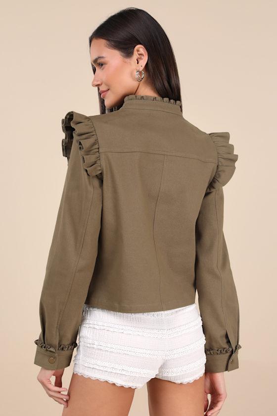 Harmen Olive Green Ruffled Utility Jacket Product Image