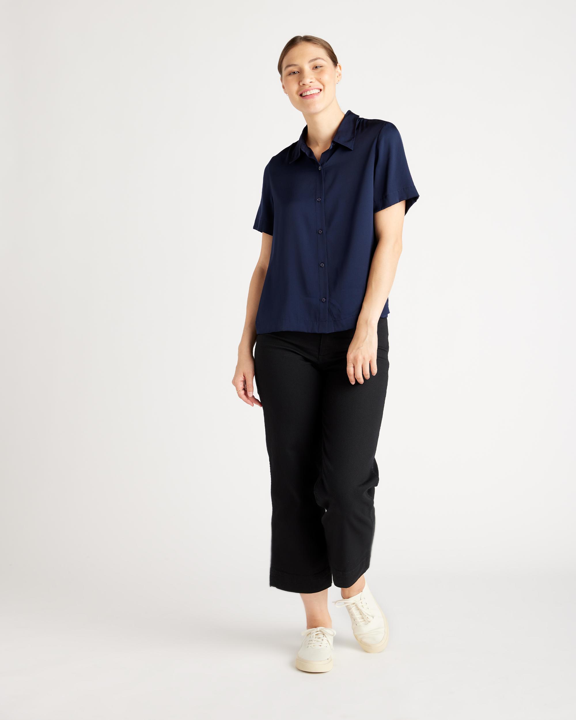 Quince | Women's 100% Washable Silk Stretch Short Sleeve Blouse Product Image